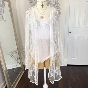 In Bloom By Jonquil Open Front Dainty Sheer White Fairy Lace Cardigan S